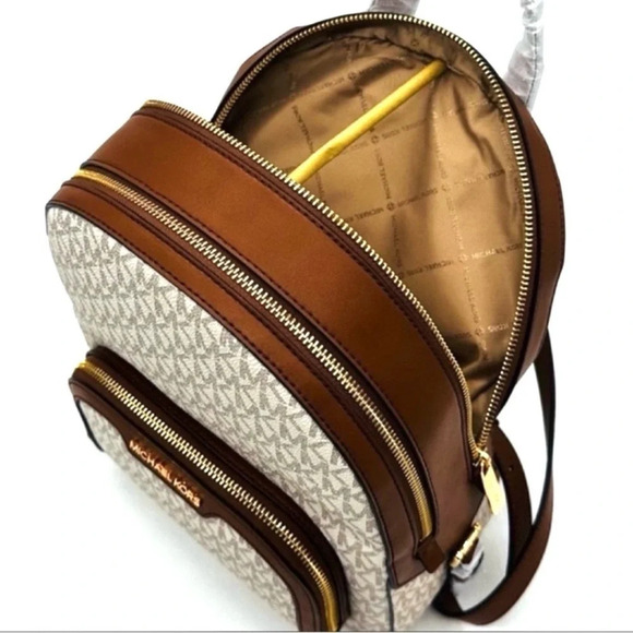 Michael Kors Medium Jaycee Zip Packet Backpack & Trifold Wallet Vanilla/Brown - Picture 9 of 16